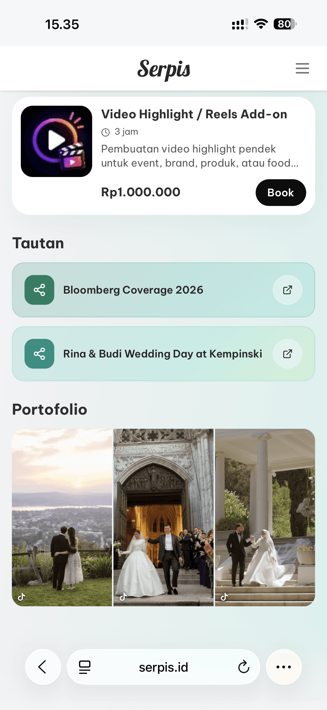 Tampilan detail layanan Serpis dengan portofolio di ponsel